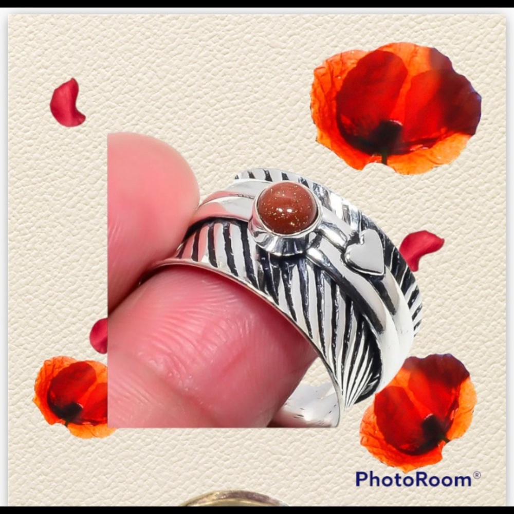 RING SZ 8 Meditation Spinning SUNSTONE .925 SILVER (3)